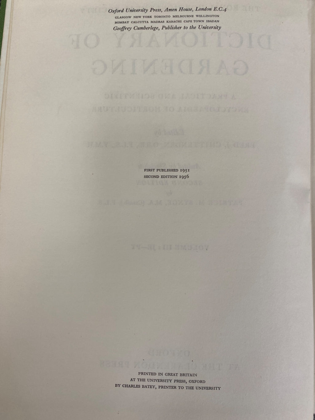 Dictionary of Gardening: A Practical and Scientific Encyclopaedia of Horticulture - Fred J. Chittenden (Editor); Second Edition by Patrick M. Synge