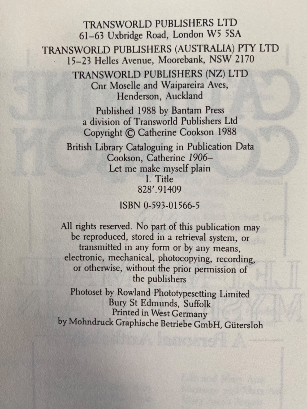 Let Me Make Myself Plain: A Personal Anthology - Catherine Cookson