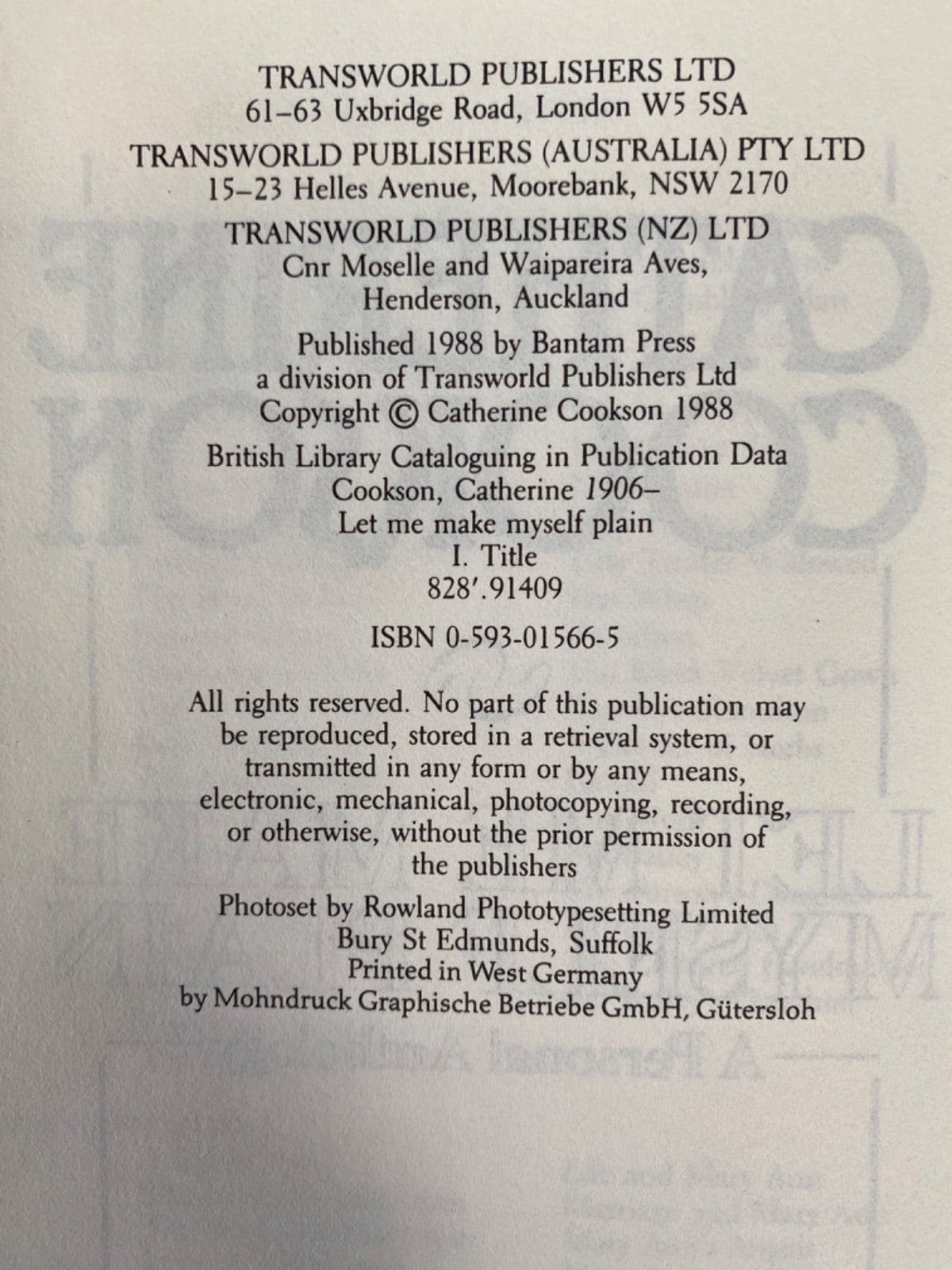 Let Me Make Myself Plain: A Personal Anthology - Catherine Cookson