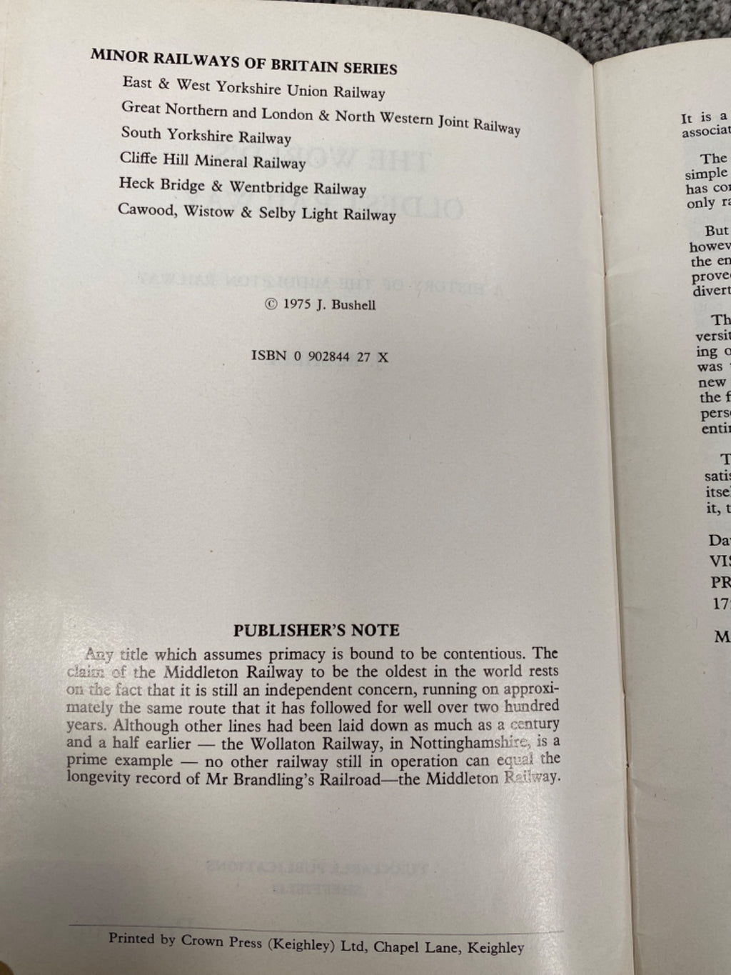 The world's oldest railway: a history of the Middleton Railway - J. Bushell