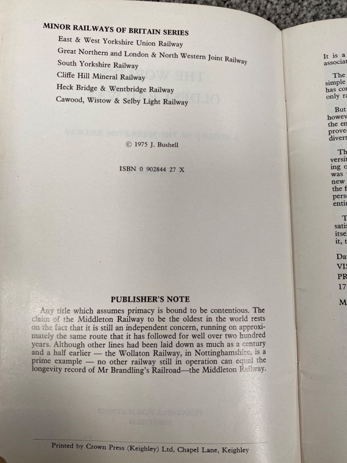 The world's oldest railway: a history of the Middleton Railway - J. Bushell