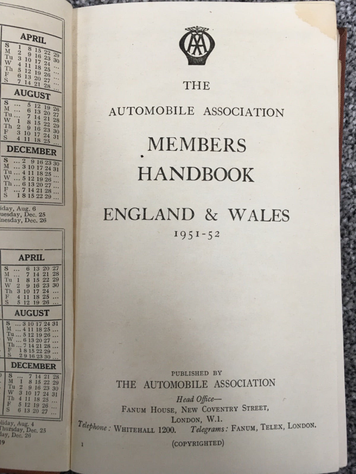AA Members Handbook: England & Wales 1951-52