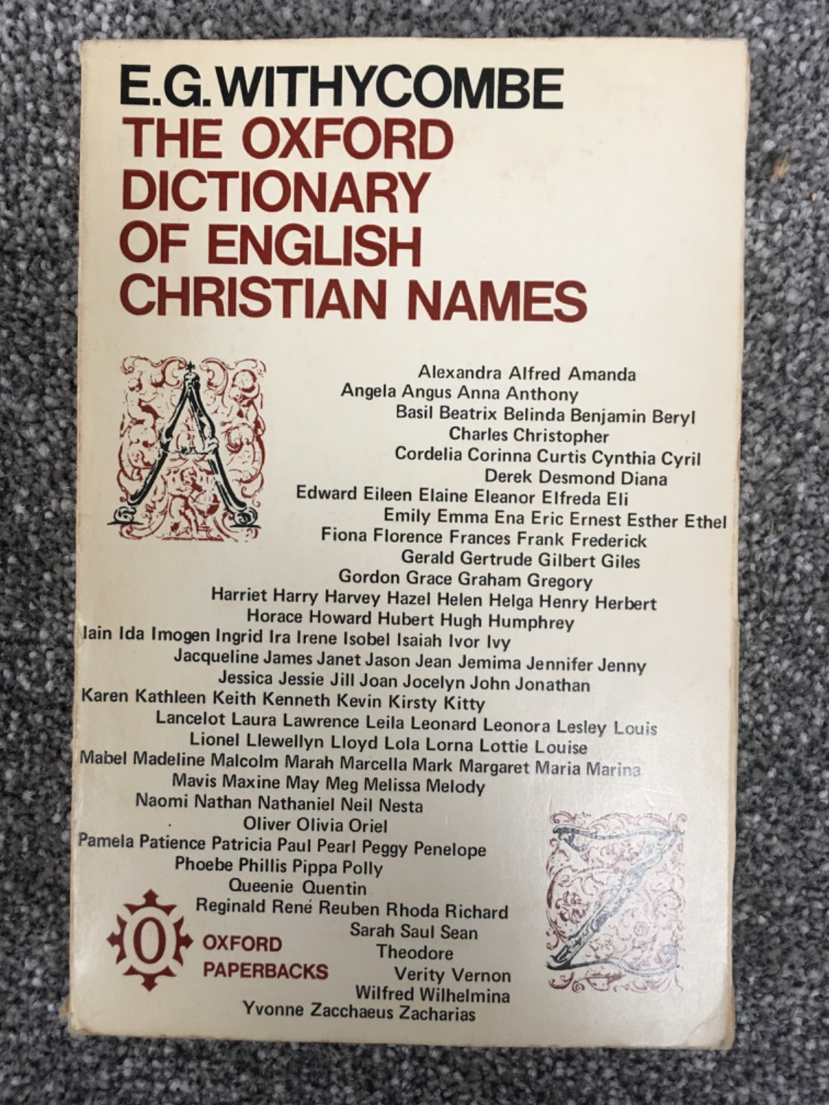 The Oxford dictionary of English Christian names - ELIZABETH GIDLEY WITHYCOMBE