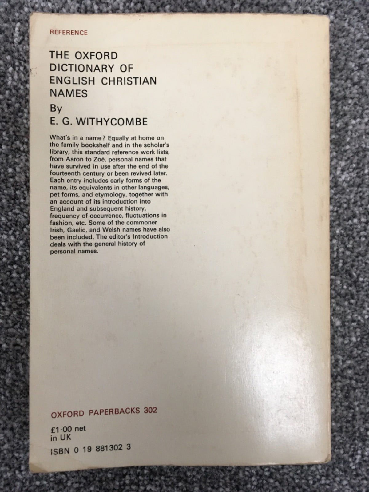 The Oxford dictionary of English Christian names - ELIZABETH GIDLEY WITHYCOMBE