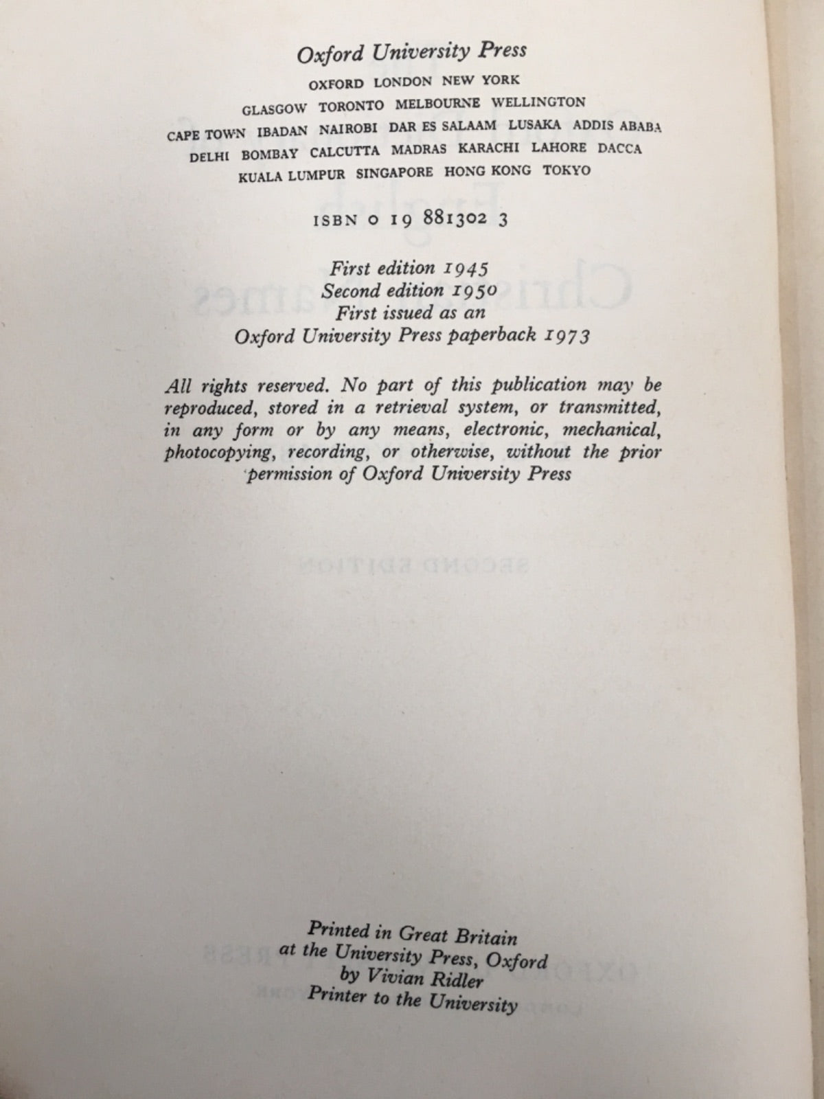 The Oxford dictionary of English Christian names - ELIZABETH GIDLEY WITHYCOMBE