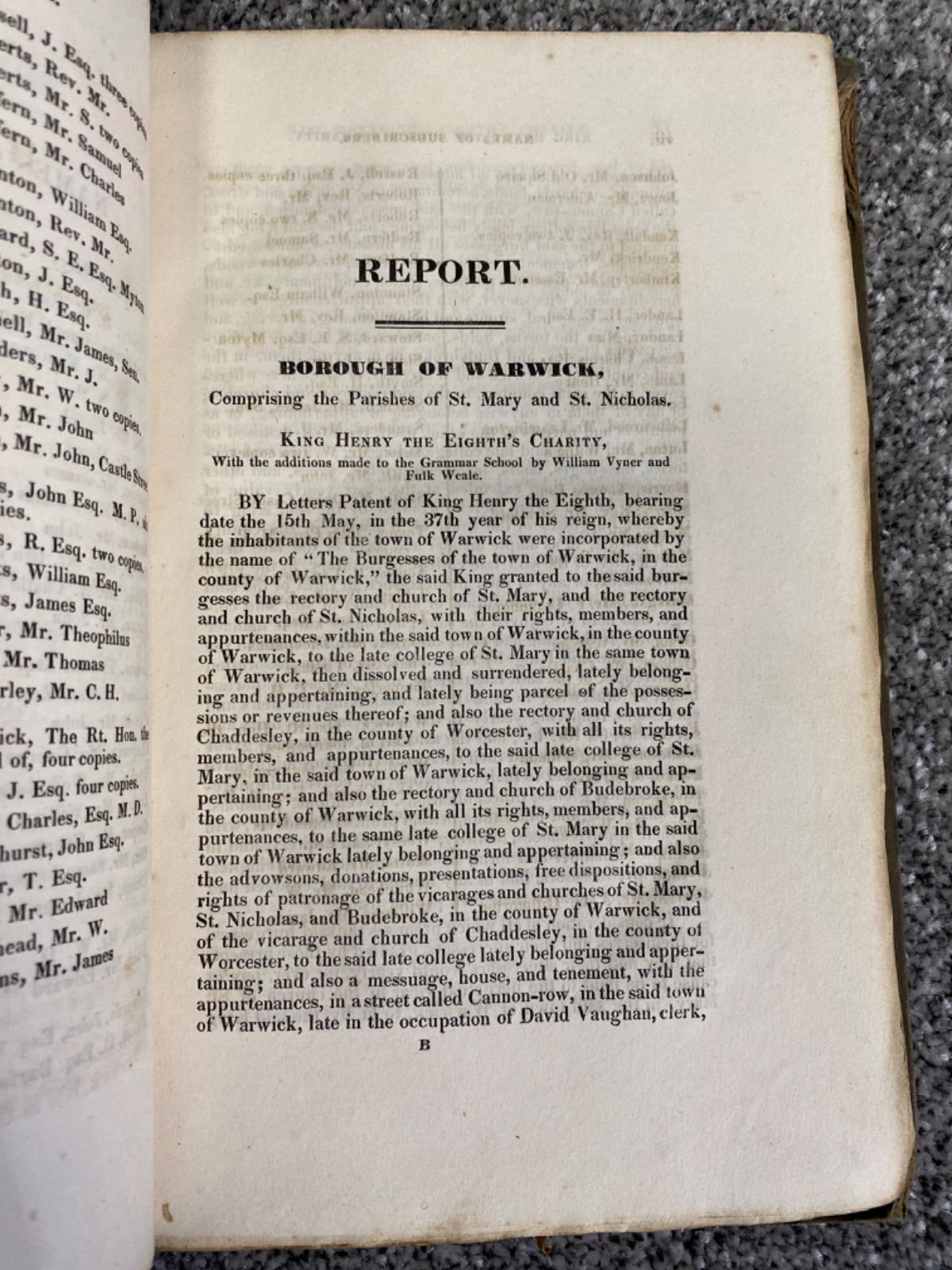 Report of His Majesty's Commissioners for Inquiring into the Public Charities of the Borough of Warwick