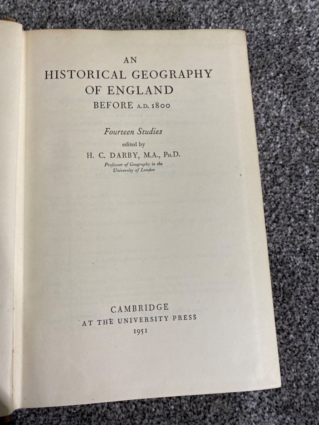 An Historical Geography Of England Before A.D. 1800