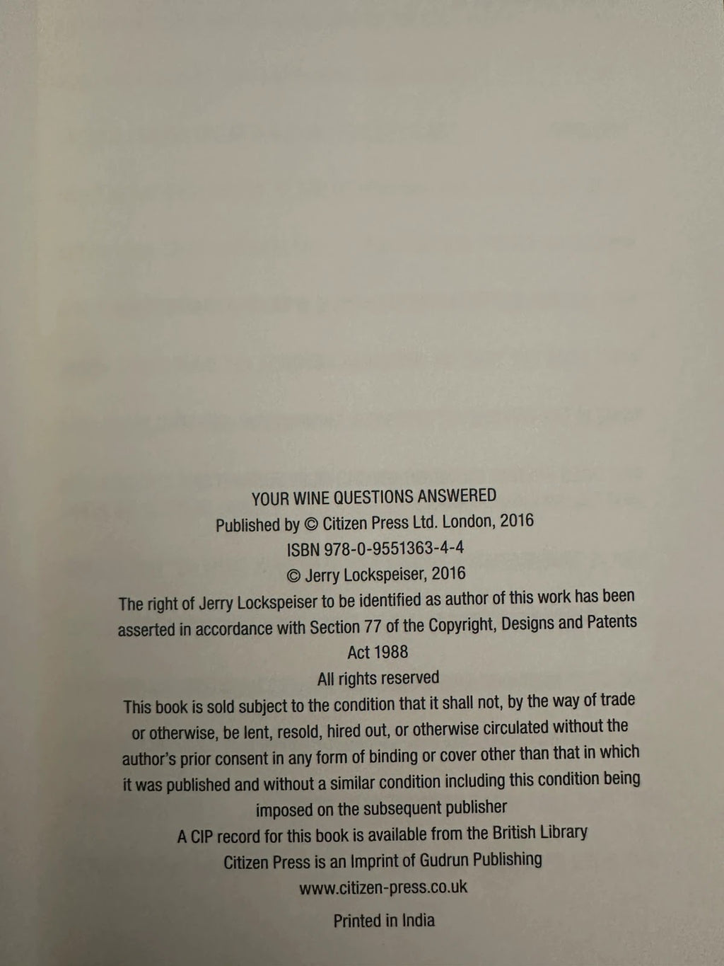 Your Wine Questions Answered Wine Guide Book - Jerry Lockspeiser