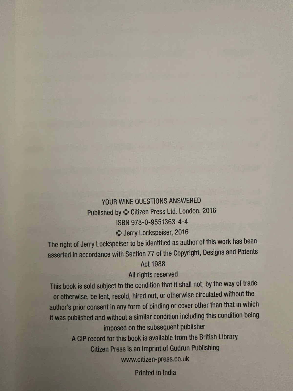 Your Wine Questions Answered Wine Guide Book - Jerry Lockspeiser